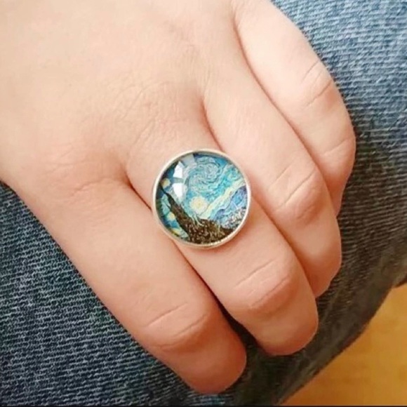 THE STARRY NIGHT Van Gogh Artisan Adjustable Ring - Picture 2 of 5